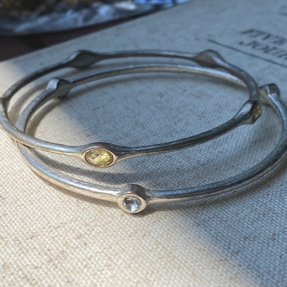 2 stunning silver tone bangles with crystal embellishments